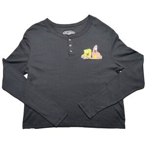 SpongeBob SquarePants & Patrick Star Juniors 2XL Black Henley Shirt NEW